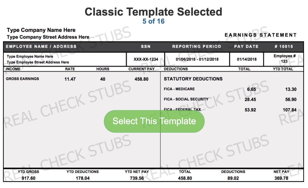 Check Stubs for proof of income